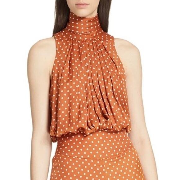 Smythe Polka Dot Drape Blouse Amber Orange Size M - Picture 1 of 4